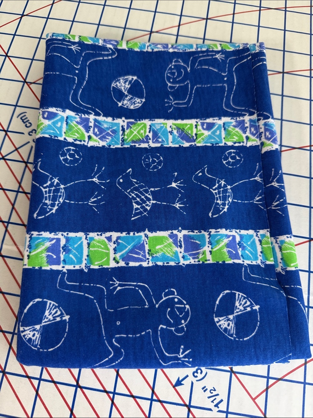 Vintage 1970s Novelty Animal Jersey Knit Fabric 3/4 Yd x 60 Blue Stretch